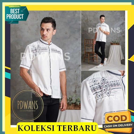 Hilwa Collection Baju Koko Hadroh Modern Terbaru Motif Sinergi Lengan Panjang Kombinasi Batik Warna 