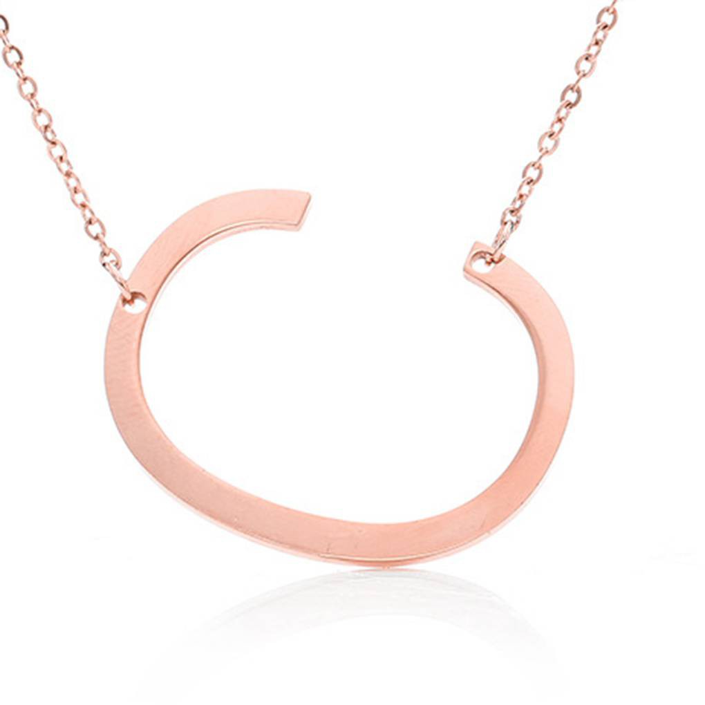 (YUZHU) Kalung Rantai Liontin Motif Huruf Bahan Stainless Steel Warna Rose Gold Simple Elegan Wanita