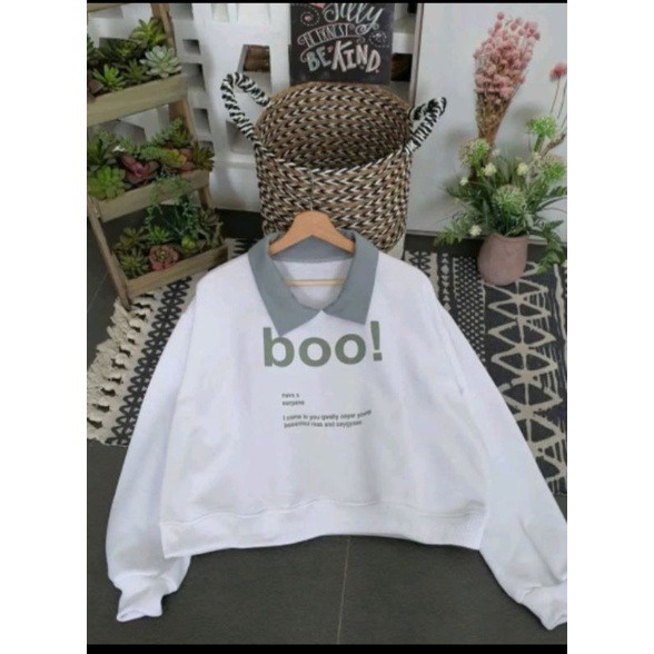 GSC - Sweater Oversize Wanita Kerah ASLI Motif BOO / Sweater Wanita kekinian