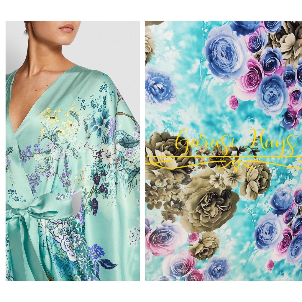 Kain Silk Satin Sutra Motif Bunga Motif C Lebar 150 cm