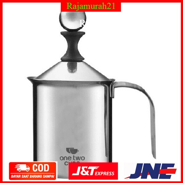 OneTwoCups Gelas Kopi Espresso Latte Art Coffee Milk Frother Double Mesh 400ml - Silver - 7RHX3CSV