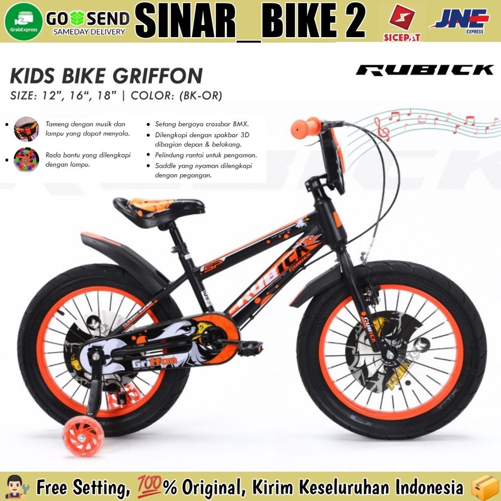 Sepeda Anak Laki BMX RUBICK GRIFFON Ukuran 12 16 &amp; 18 Inch Tameng Musik