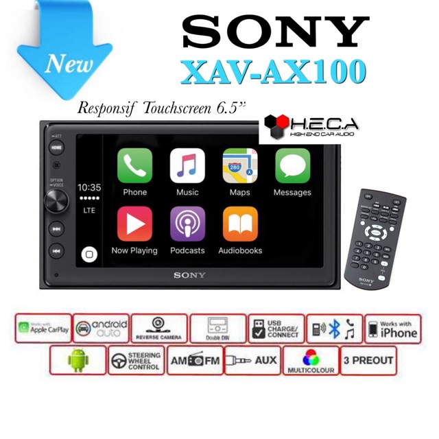 Sony XAV-AX100 Head Unit Tape Mobil Double din XAV AX100 Car play Android Auto