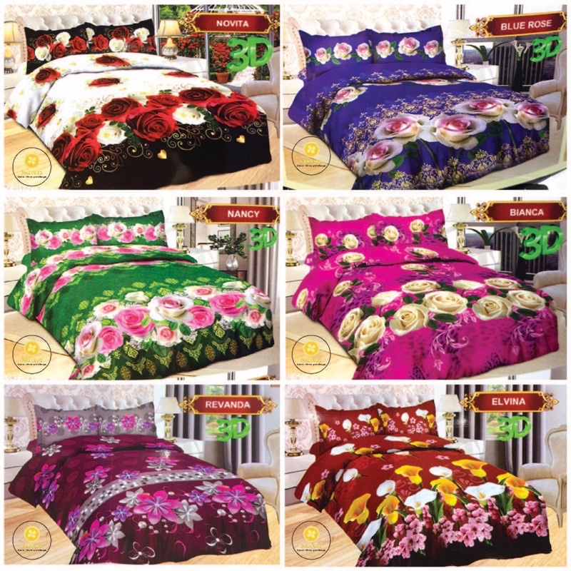 Sprei BONITA Motif Terbaru BUNGA 3D Disperse (BISA COD) Blue Rose, Revanda, Elvina, Bianca, Nancy, Novita