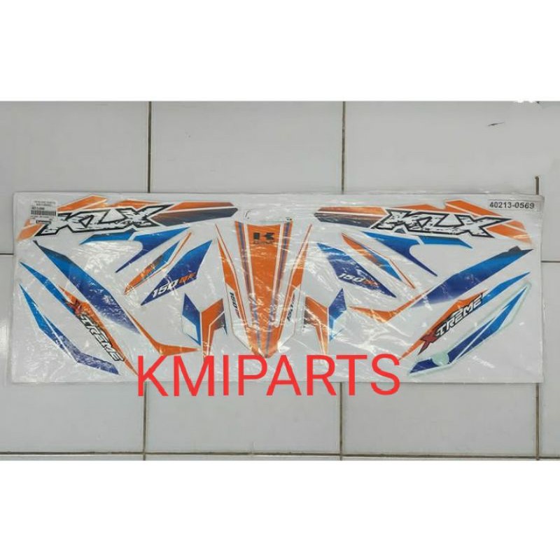 stiker klx bf extrame orange biru original kawasaki
