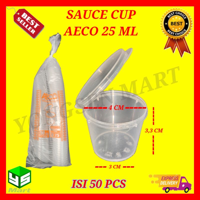 Jual Thinwall sauce cup 25 ml / cup plastik / cup saos sambal AECO / 50