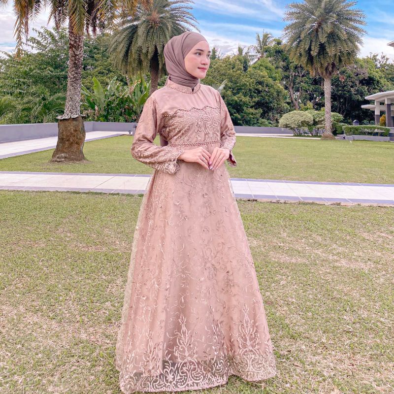 Gamis Kebaya Brokat Gantung-Baju Kondangan-Gamis Pesta Brokat Mutiara-Kebaya Jumbo