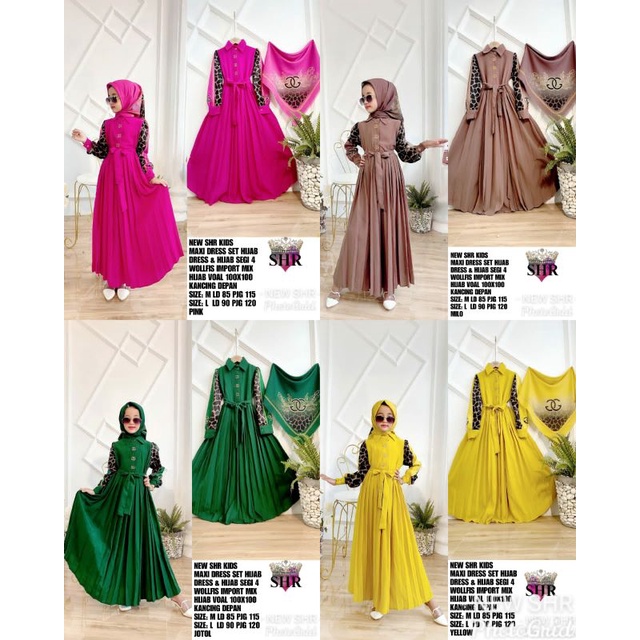 NEW SHR KIDS MAXI DRESS SET HIJAB WOLFIS IMPORT 100% ORI SHR