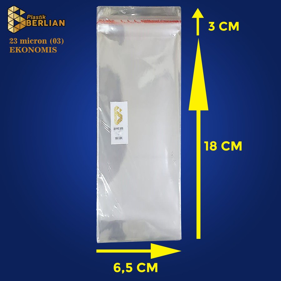 

6,5 x 18 cm Plastik OPP EKONOMIS 23micron (100 lbr) (lem/seal)
