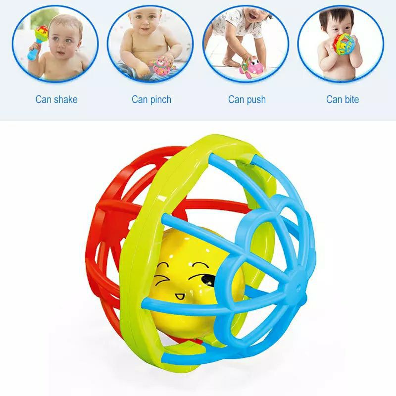 Mainan Kerincingan Bola Rattle Mainan Bayi Bahan Karet Lembut Lucu Mainan Bola Kerincing