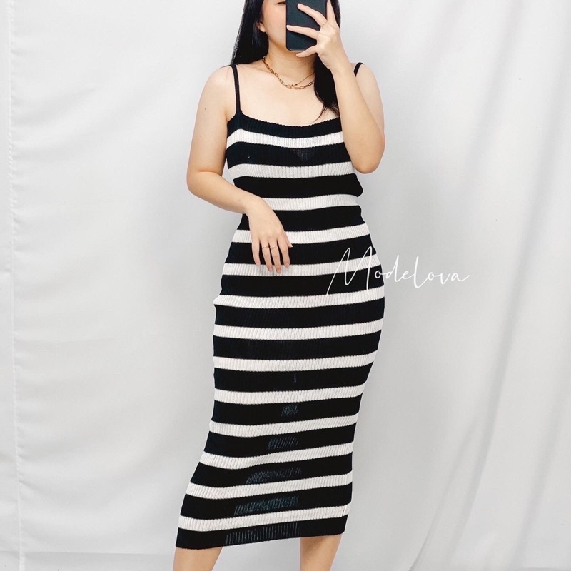 MDLV ~ Dress Singlet Polet Rjaut Dress Bodycon Rajut Fashion Wanita