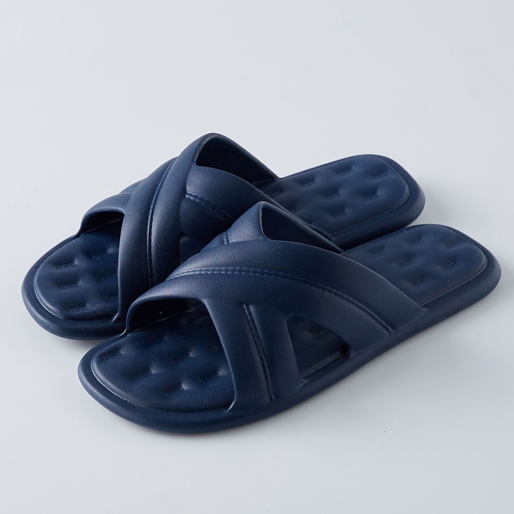 MINISO Sandal Kamar Mandi Sendal Selop Polos Model Cross Comfortable Nyaman Dewasa Non Slip Indoor-43-44 navy blue