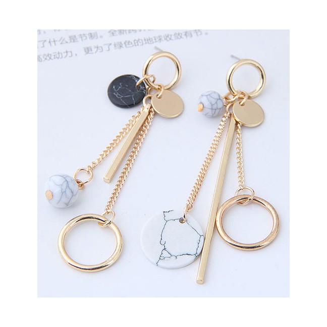 LRC Anting Tusuk Fashion Gold Color Round Shape Decorated Earrings