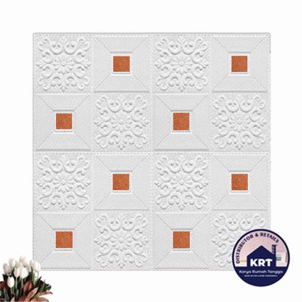 BATIK KRISTAL 70X70cm | Wallpaper Foam 3D Sticker Dinding Hiasan Dekorasi Kamar Tidur Plafon Wallfoam Kedap Peredam Suara-BTK KRISTAL ORANGE