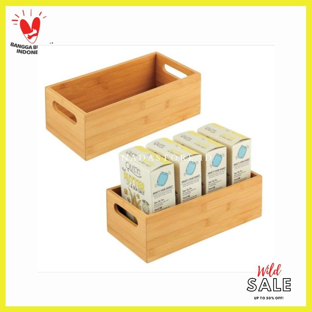 Bamboo Wood Compact Food Storage Bin with Handle for Kitchen Cabinet, Pantry, Multipurpose W-005