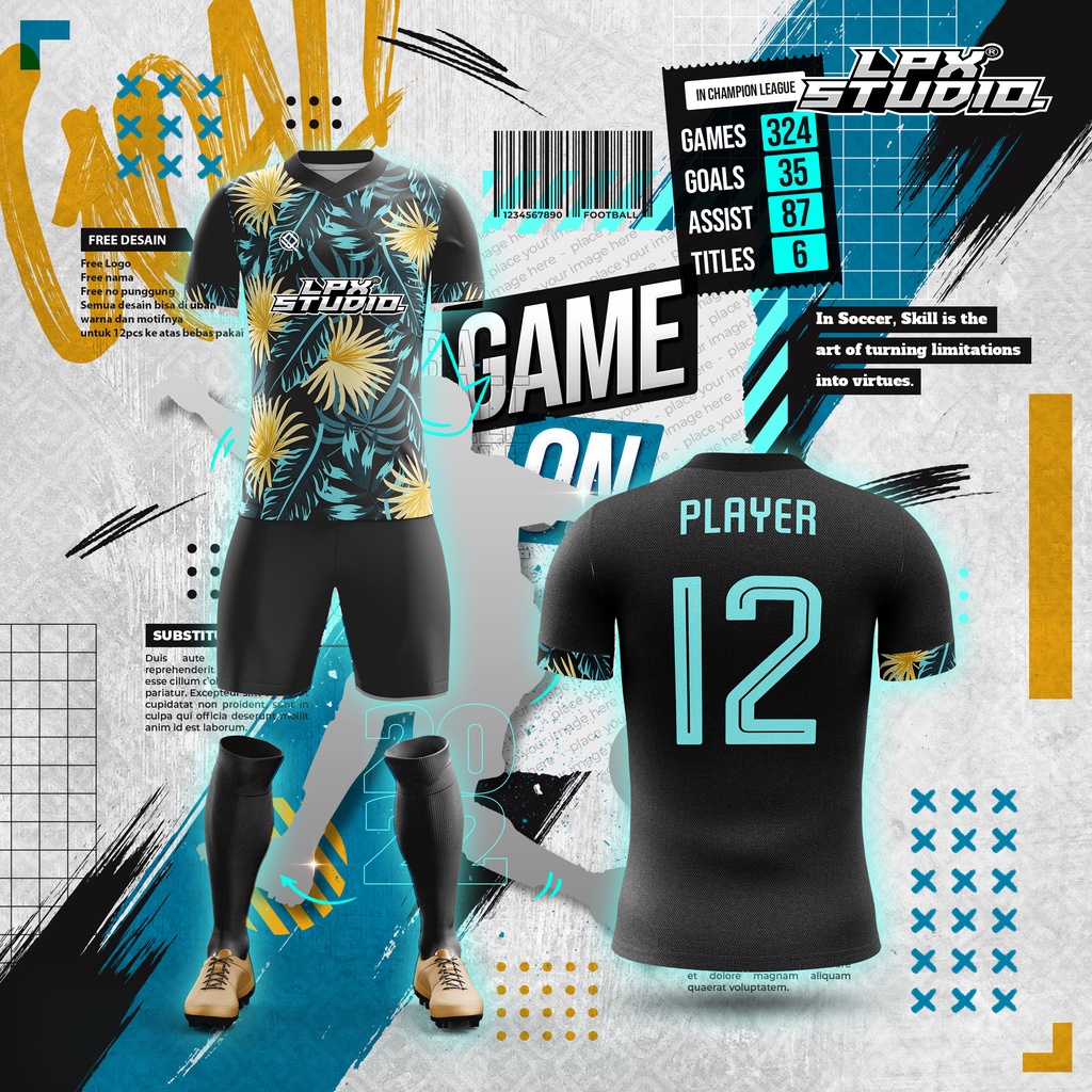 Jersey Futsal Palm Tree Black Custom Free Name Set