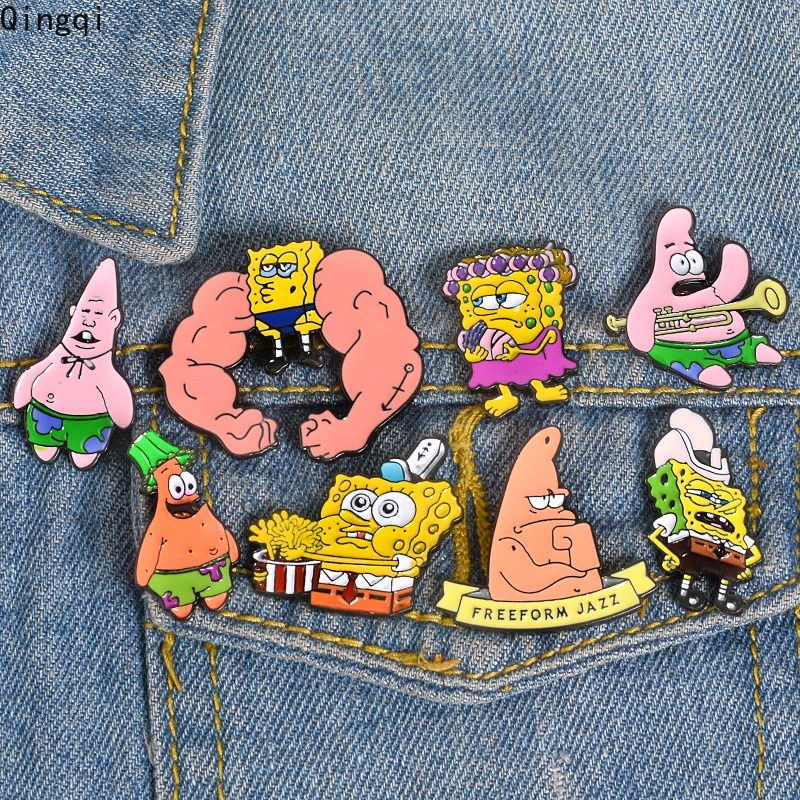 Bros Pin Enamel Bentuk Kartun SpongeBob SquarePants Patrick StarBrooch Untuk Anak