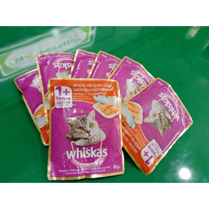 Whiskas Sachet adult makarel salmon 80gr / makanan basah whiskas