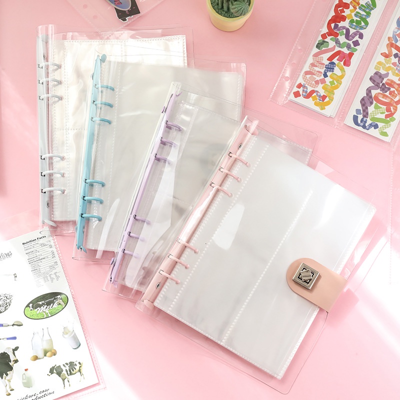 Transparent A5 Binder Metal Button Clips Photocard Photo Album Sticker Cards Organizer Storage Holder DIY Scrapbook