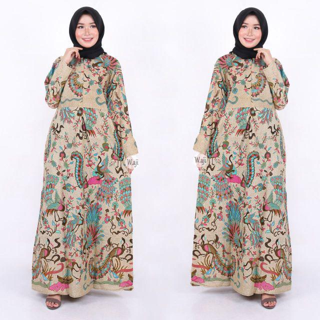 Gamis Jumbo Batik Couple keluarga sania ruffle ori ndoro jowi dnt  Motif Merak Tosca-GAMIS