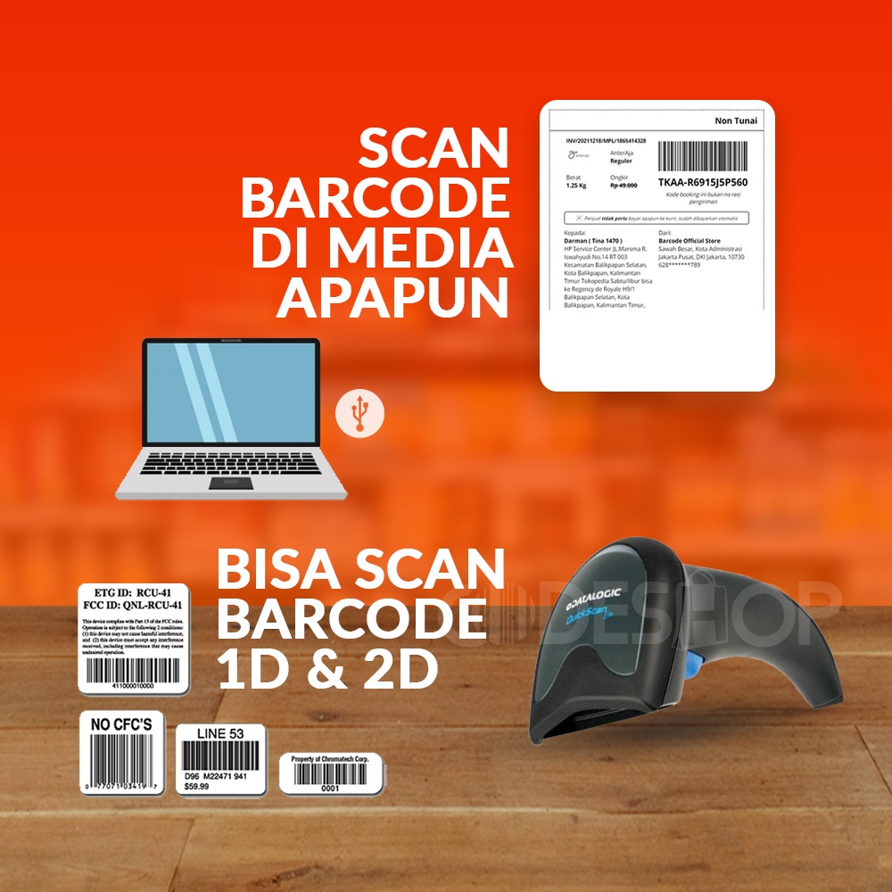 Scanner Barcode Datalogic QW2400 Scanner Imager 1D 2D QR Code USB Type Gun