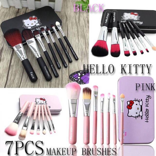 Kuas kaleng hello kitty brush isi7pcs /hello kitty brush ser 7 in1 black/pink/make up brush