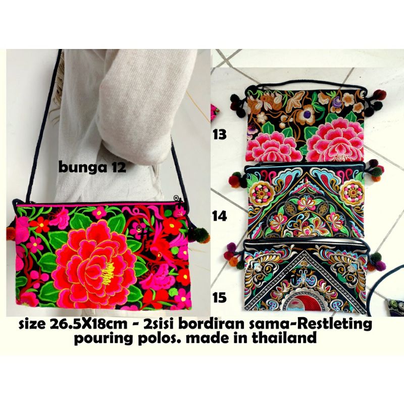 Tas selempang bordir bunga Thailand oleh-oleh souvenir Bangkok kode bunga 12-20