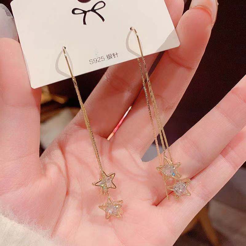 Versi Korea Dari Anting Rumbai Bintang Berujung Lima Baru Kepribadian Fashion Temperamen Liar Anting-anting Panjang