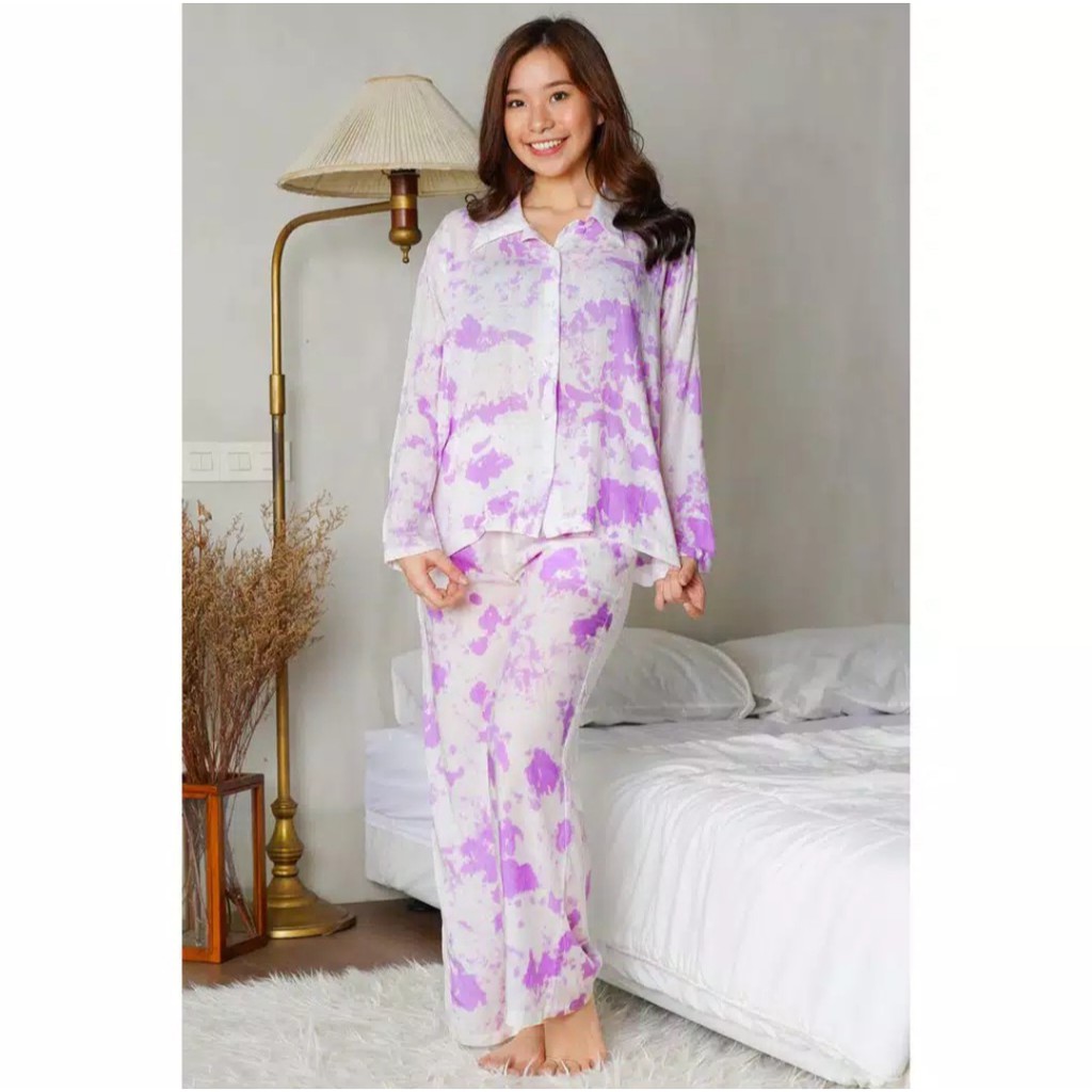 Galaxy Longsleeve Set - Baju Tidur Kemeja Tie Dye Set / Daily Set / Piyama Set PP Fit XL (Ld 106cm)