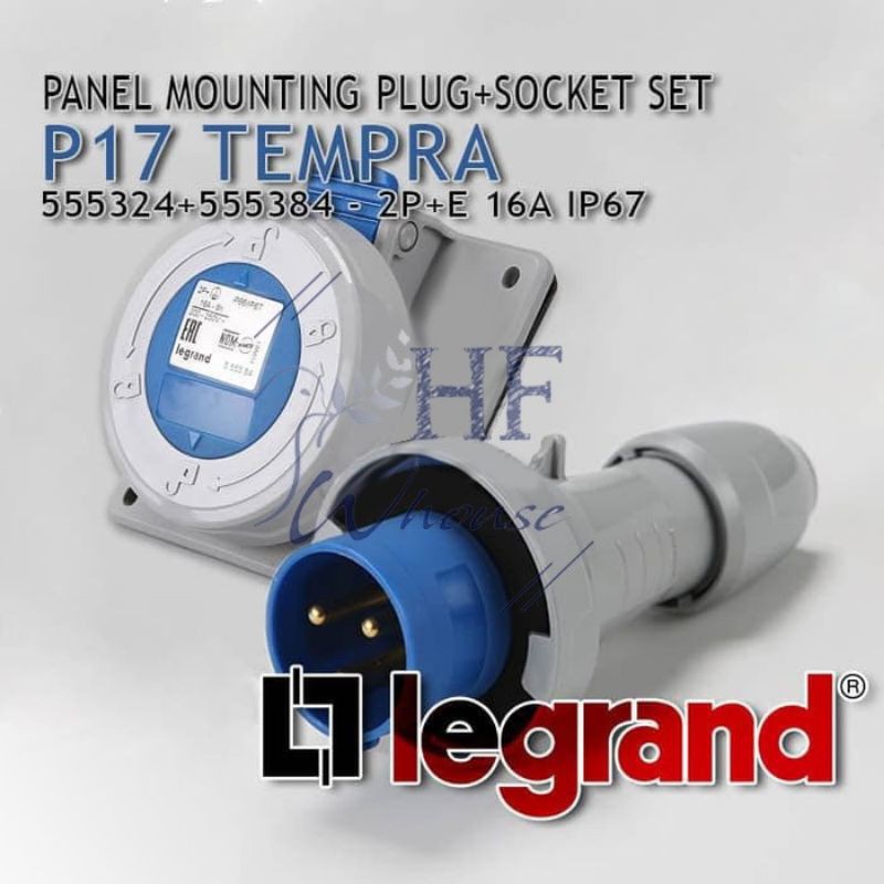 Legrand Set Panel Mounting + Plug 16A 2P+E 3Pin IP67