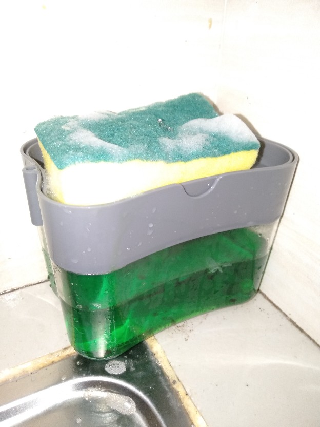 Pump Dispenser 2in1 Holder Sponge Tempat Sabun Cuci Piring Spons Dapur