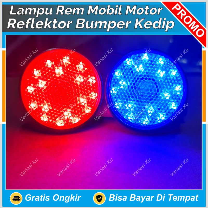 LAMPU REM REFLEKTOR SPAKBOR BUMPER DRL MATA KUCING BULAT 2 MODE BISA KEDIP UNTUK MOBIL & MOTOR: VARI
