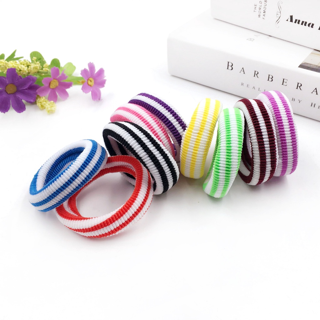 Ikat Rambut Donat Rajut Motif Salur 5cm Ikat Rambut Kain Karet Rambut Kuncir Hair Ties Hairband-6