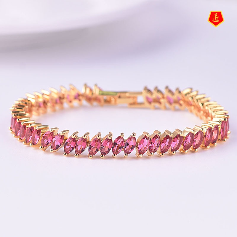 [Ready Stock]Fashion and Fully-Jewelled Ruby 18K Gold Bracelet