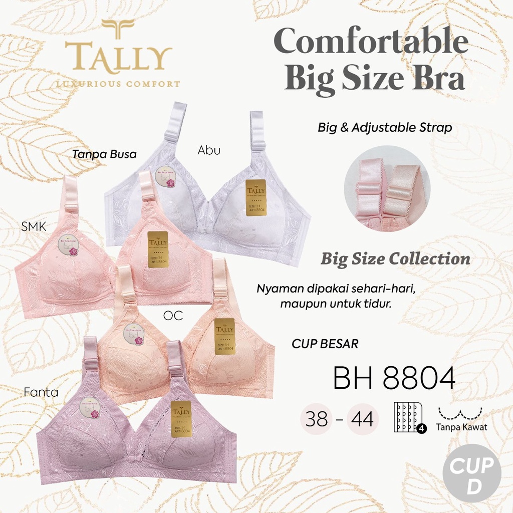 Bh Bra Tally 8804 (Cup D) Renda Brokat | Bra Tanpa Busa Tanpa Kawat |fjc