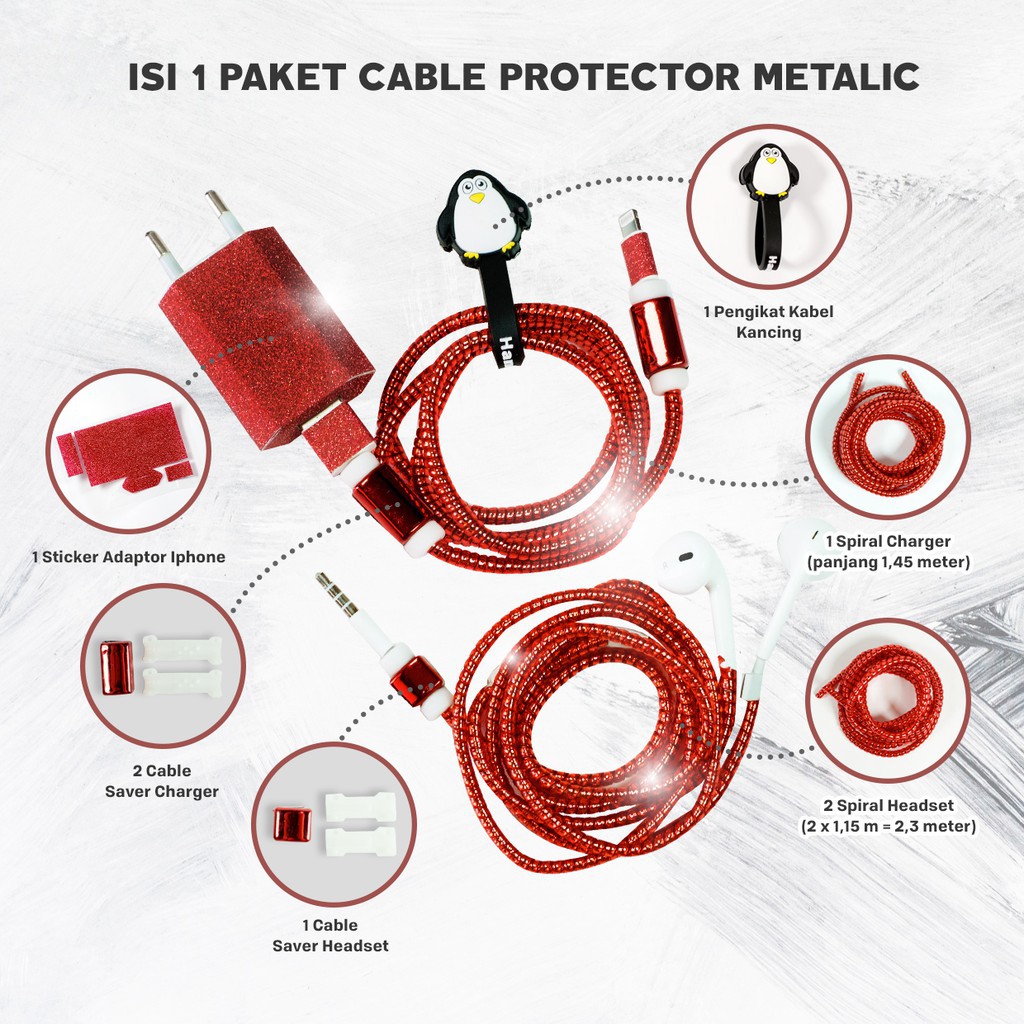PREMIUM    Paket Cable Protector/Pelindung Kabel Spiral iPhone & Android - (CHARGER & HEADSET-