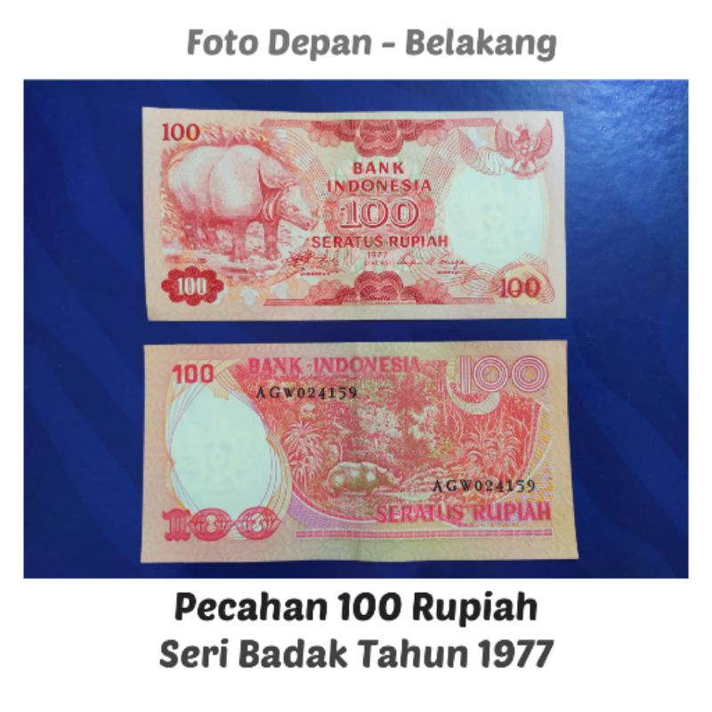 UANG KUNO ASLI PECAHAN 100 RUPIAH KERTAS BADAK TAHUN 1977
