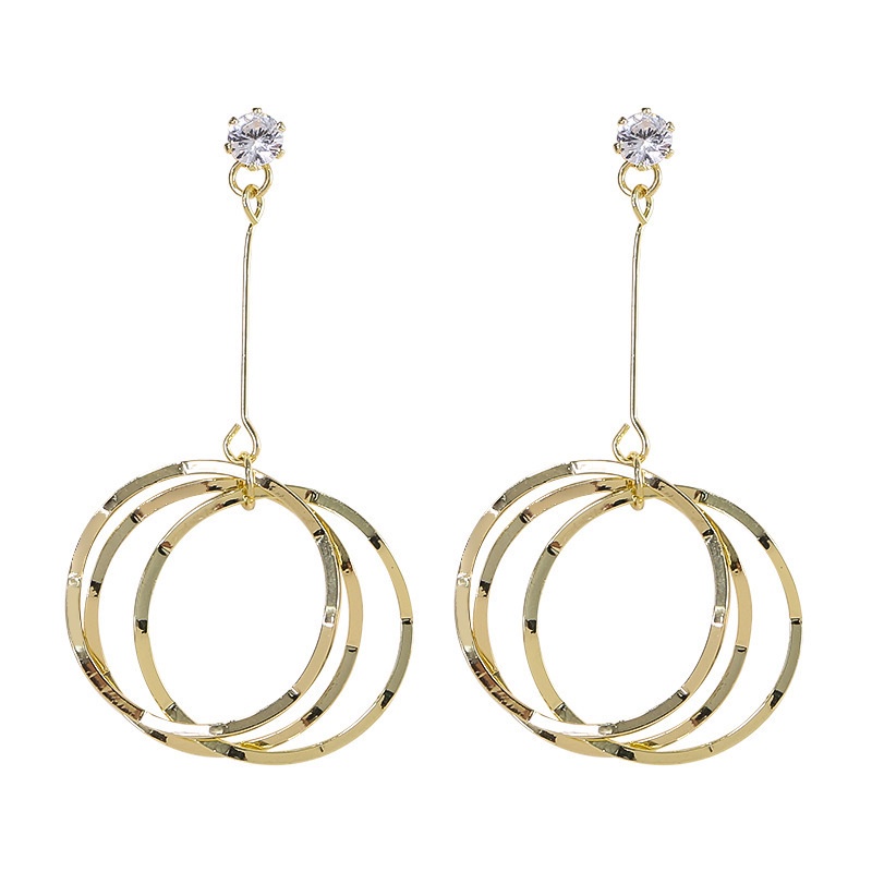 Anting Tusuk Gantung Panjang Bahan Sterling silver 925 Bentuk Bulat Warna Gold Untuk Wanita