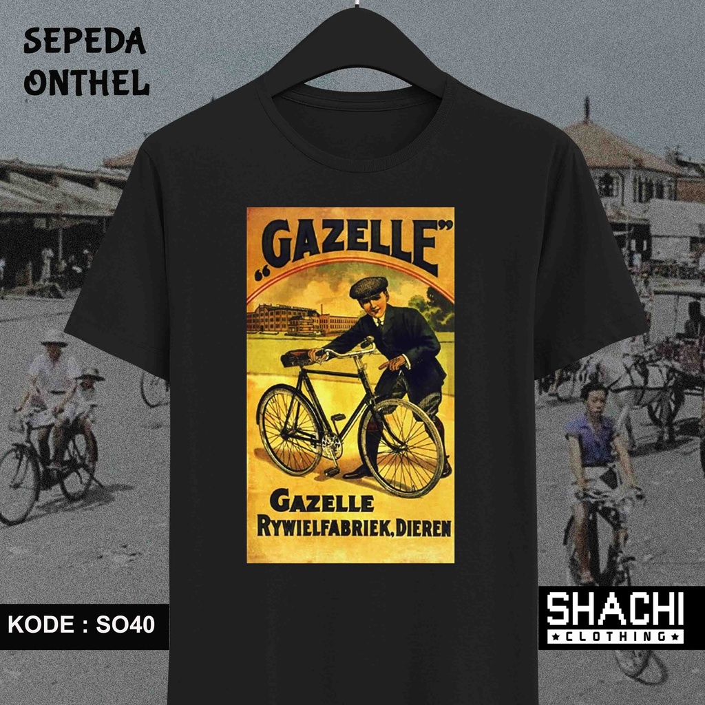 T Shirt Kaos Sepeda Onthel Ontel  - GAZELLE - SO40 / 41 -  Premium Cotton Combed 24S