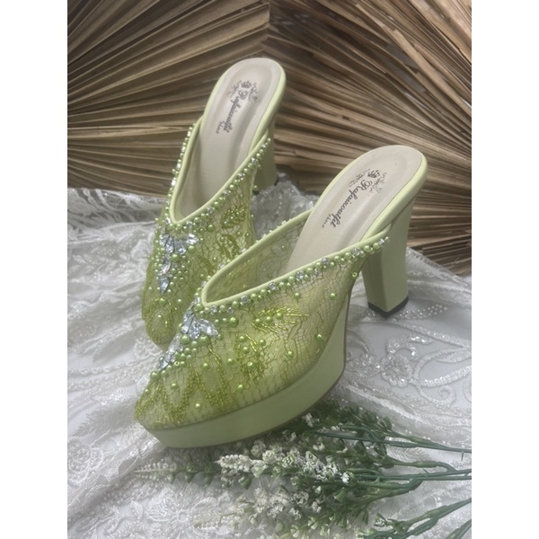 sepatu pesta wanita wedding alena hijaulime 10cm tahu