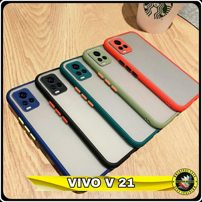 Case Vivo V 21 Hard Soft Case Acrylic Transparan Tombol warna
