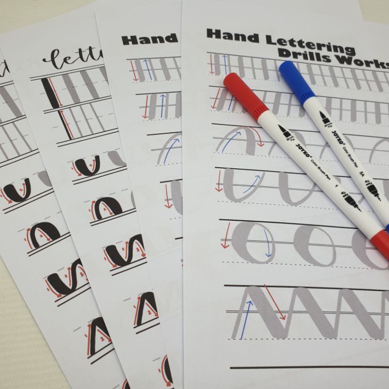 

2pcs Kertas Latihan Calligraphy Lettering Worksheet "Basic Strokes" // Dimino