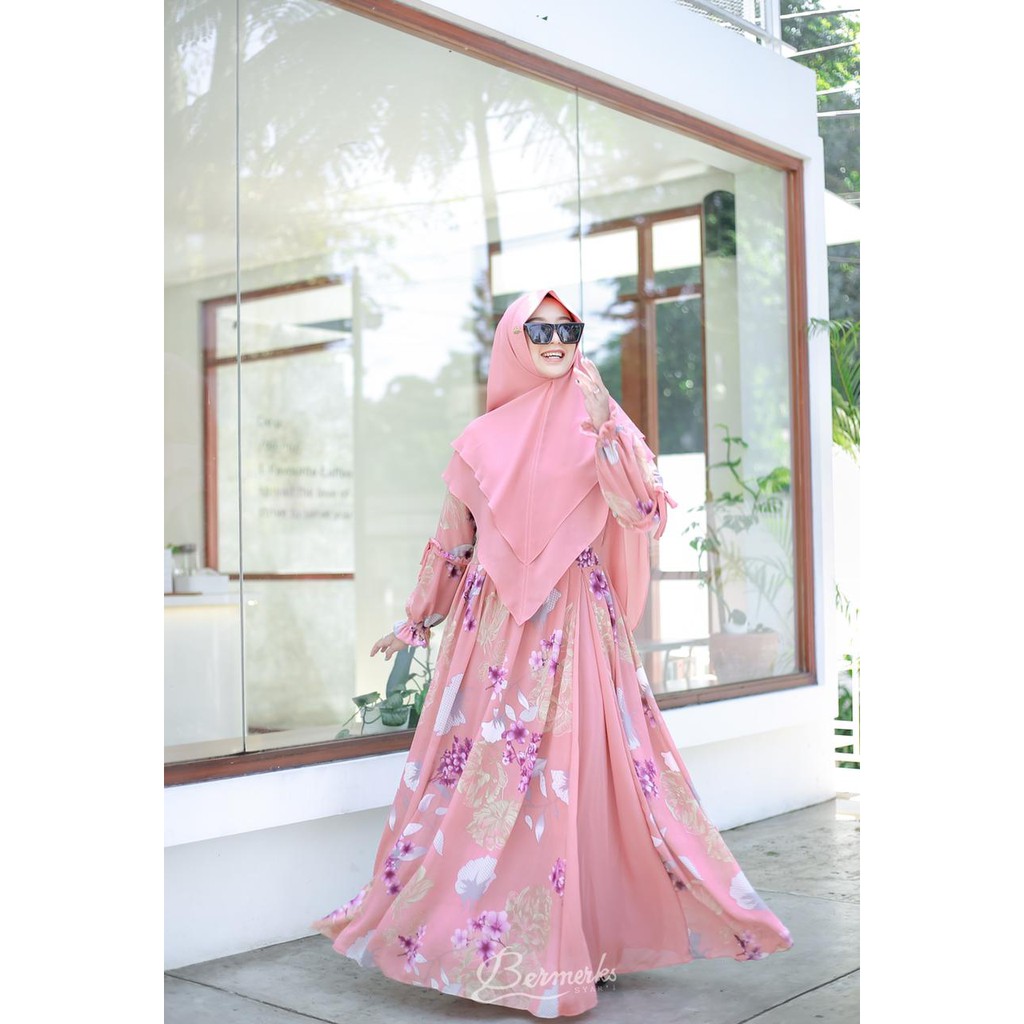 (COD) Gamis set syar'i Alana Bunga/ gamis ceruty babydoll ori Bermereks