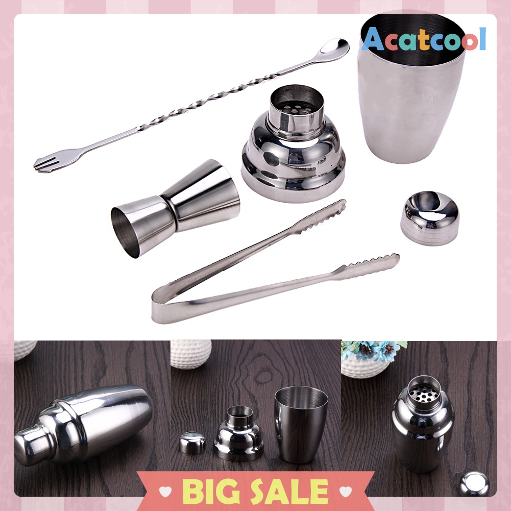 4Pcs Stainless Steel  250ml Cocktail Shaker Silver Wine Tools Jigger Kit