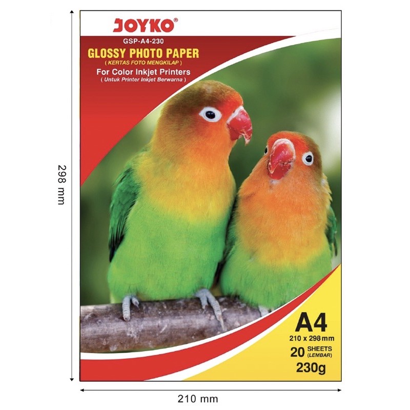 

Joyko Glossy Paper GSP-A4-230 / 20Sheets / Kertas Photo Joyko A4 230 Gsm
