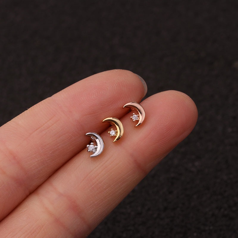 1Pc Flower Moon Star Zircon Cartilage Helix Tragus Conch Rook Lobe Screw Back Earring Stud