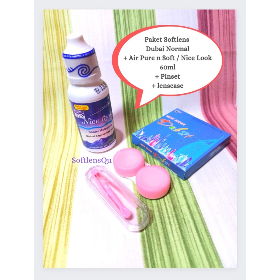 COD Paket Softlens DUBAI Softlens NEW MORE DUBAI Dia 14 Normal + Air Pure n Soft 60ml + Pinset
