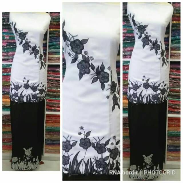 Bahan Baju Kurung Bordir Putih Hitam 2