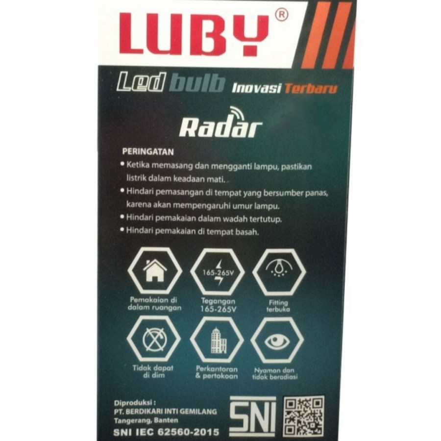 LUBY LAMPU RADAR LED 12 WATT CAHAYA PUTIH SENSOR GERAK OTOMATIS 12W