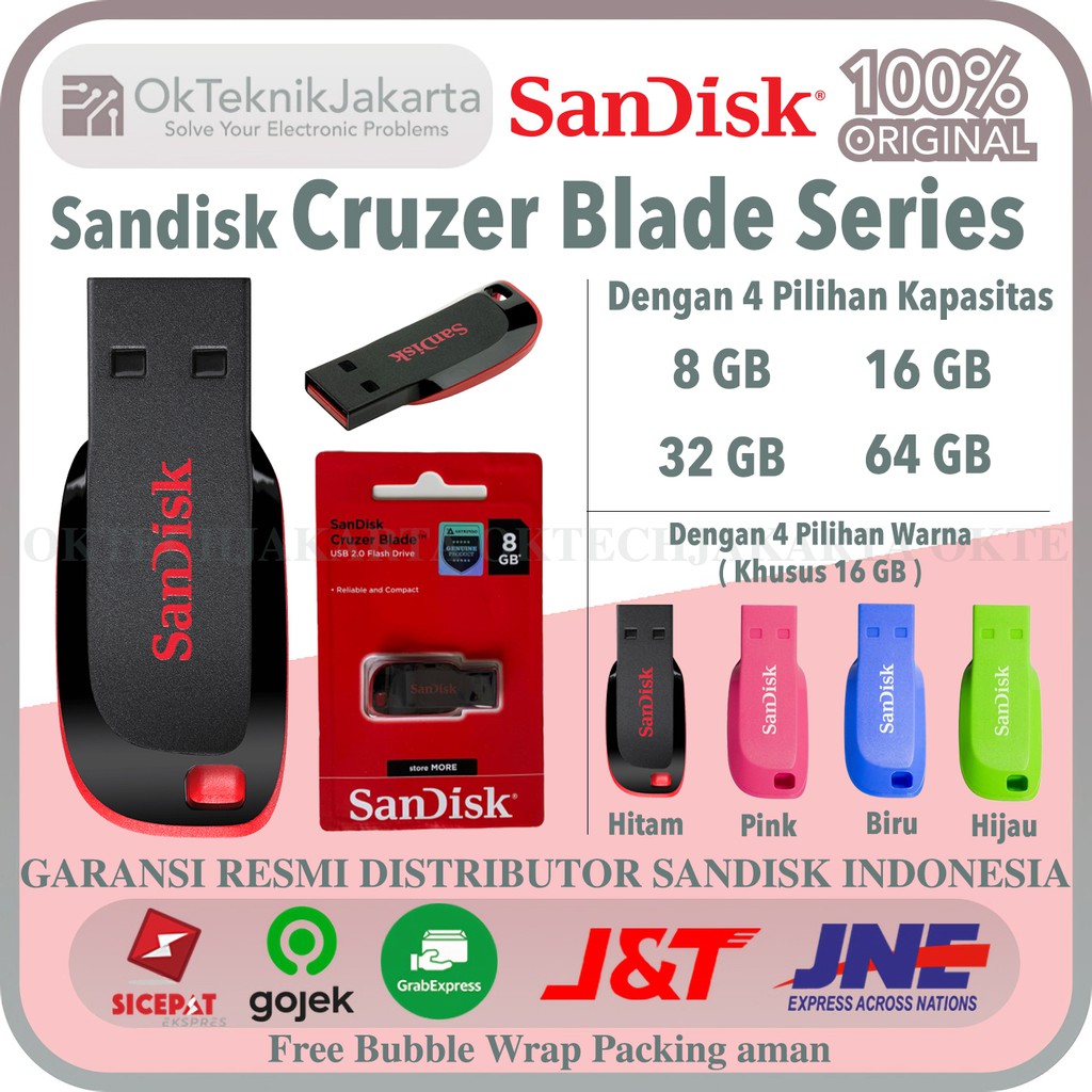 USB Flashdisk SANDISK CRUZER BLADE 8GB 16GB 32GB 64GB